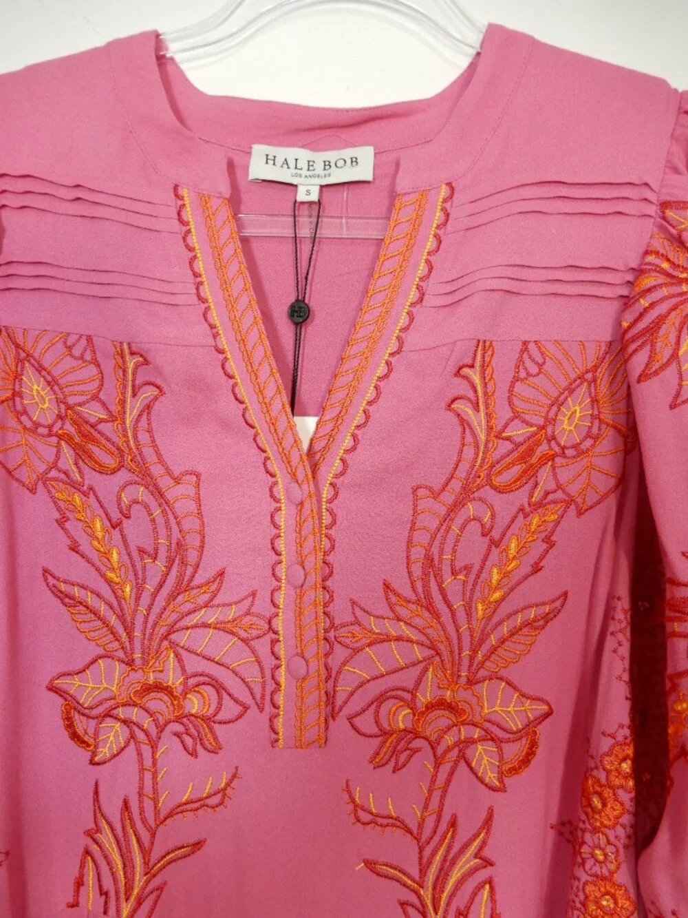 HALE BOB Rosa Janina Embroidered Maxi Long DRESS Size S Pink Floral Boho NEW - Picture 8 of 14
